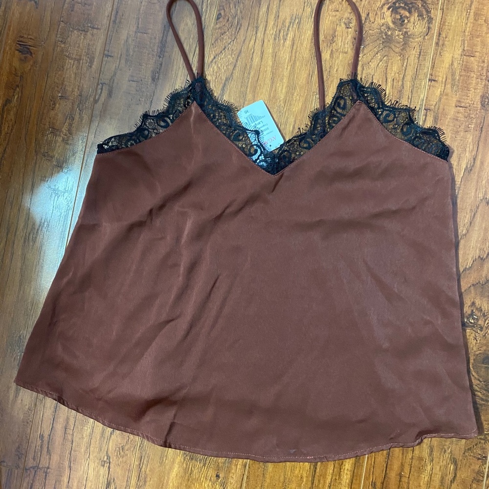Agaci Size L Brown Lace Cami NWT